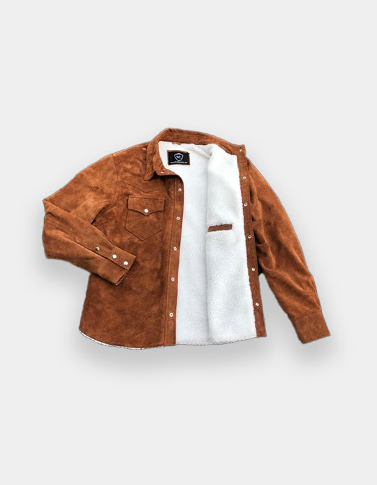 Men's Classic Trucker Dark Brown Suede Leather Jacket Denim Style Western Real Suede Leather Jacket
